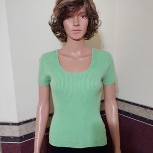 Chadwicks Mint Green Short Sleeve Ribbed Knit Slip Over Top Size S